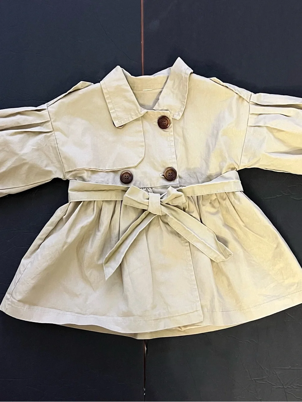2T Toddler Girls Beige khaki Tie-Waist Trench Coat